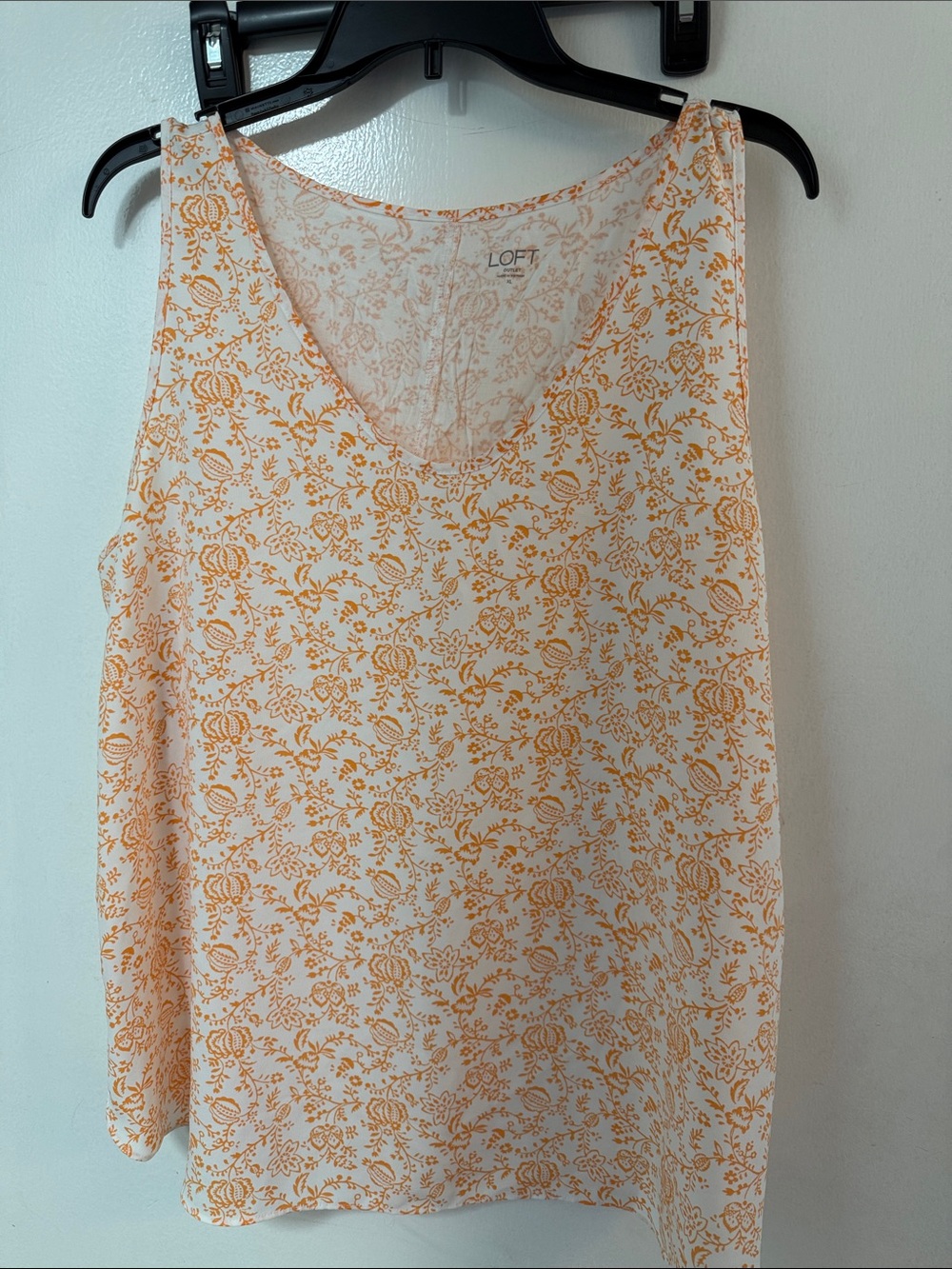 LOFT Cream and Orange Floral V-Neck Tank